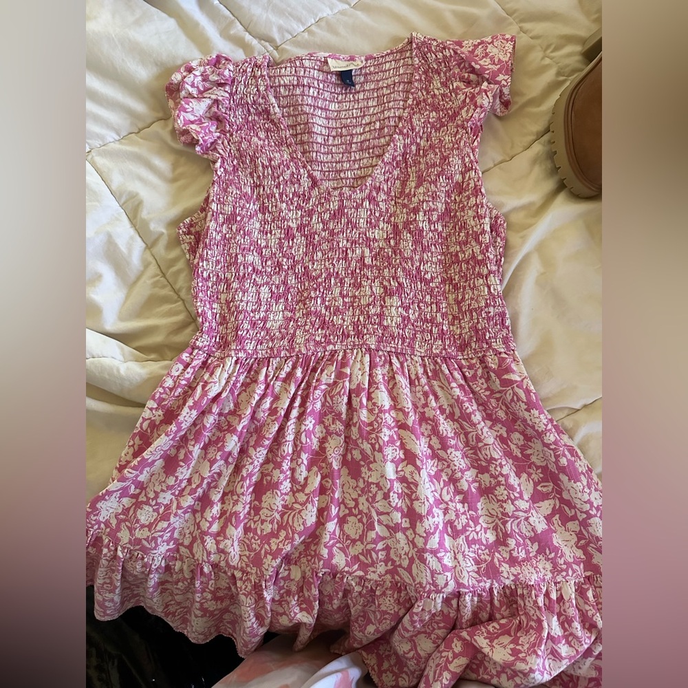 Pink Floral Smocked Dress